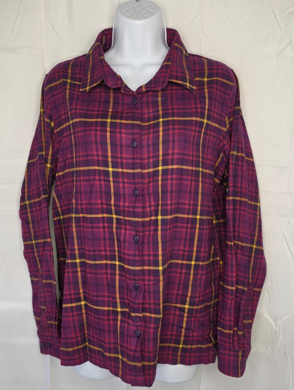 Cabela's Women's Plaid Button-Front Shirt Magenta Yellow Size Medium Reg 4122
